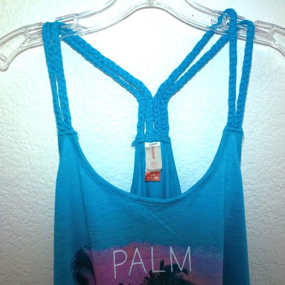 No boundaries, Blue palm trees tank top, with braided straps design. - Picture 9 of 10